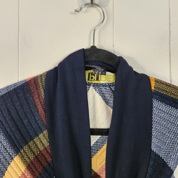 Pure Essence Navy Plaid Poncho Wrap Sweater Scarf XS Small Apres Yoga Outerwear - Picture 5 of 10